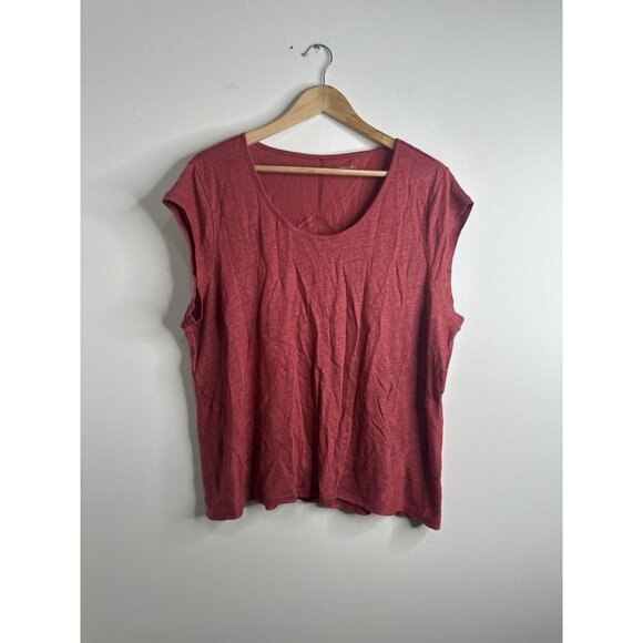 Garnet Hill Shirt Womens XL Red 100% Organic Linen Short Sleeve Casual Top - Picture 1 of 9
